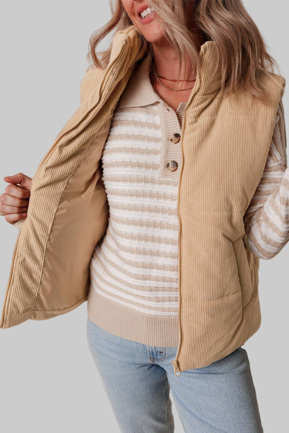 Corduroy Zipped Puffer Vest