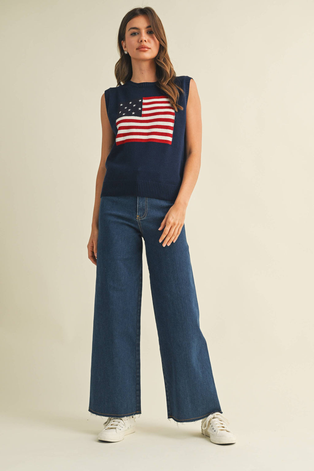 USA FLAG SLEVELESS KNIT PULLOVER SWEATER