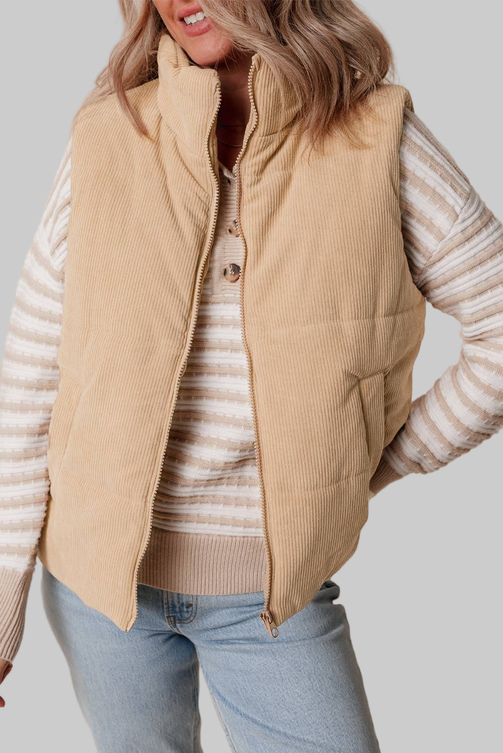 Corduroy Zipped Puffer Vest