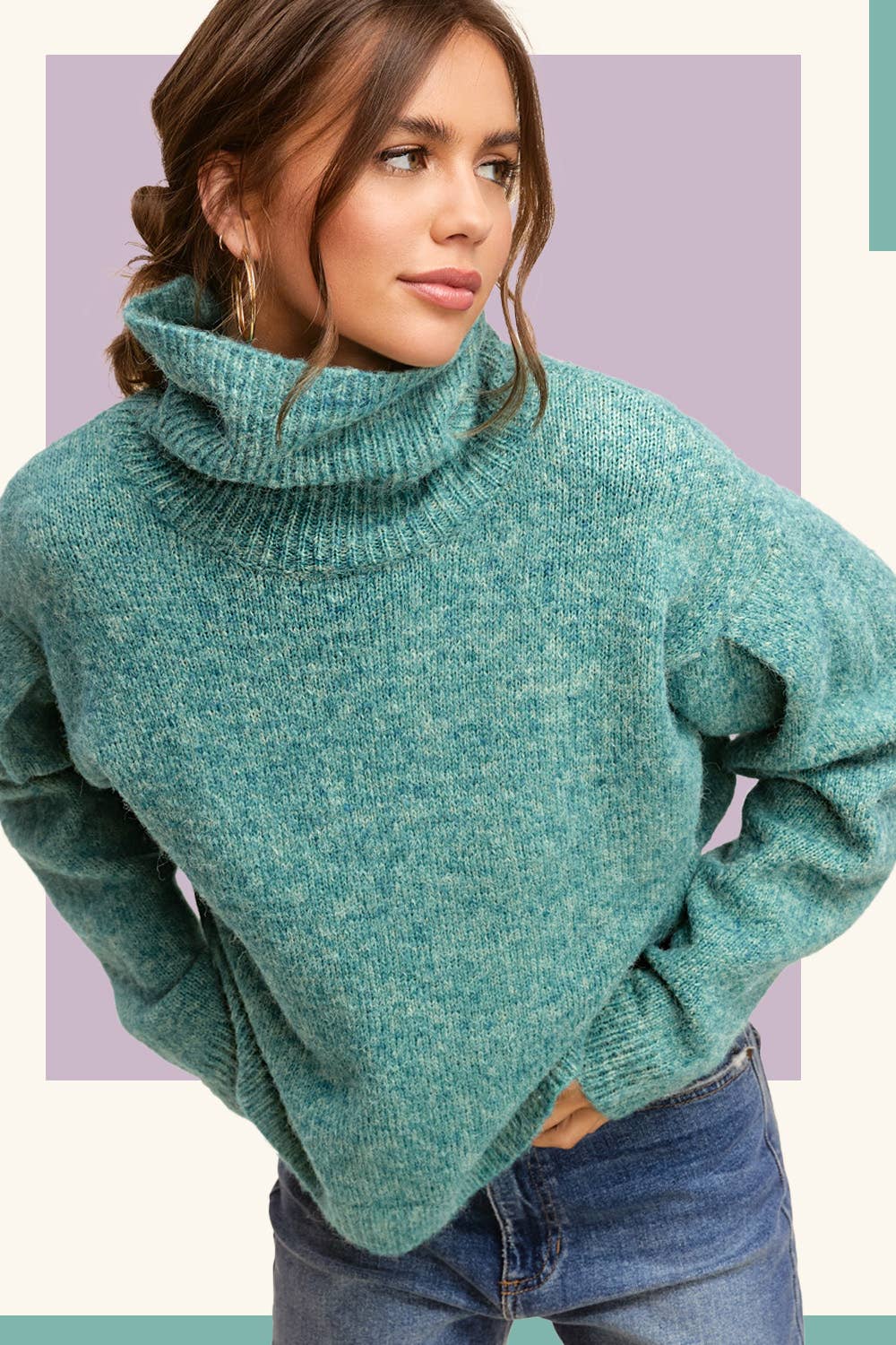 Loose Fit Turtle Long Sleeve Sweater
