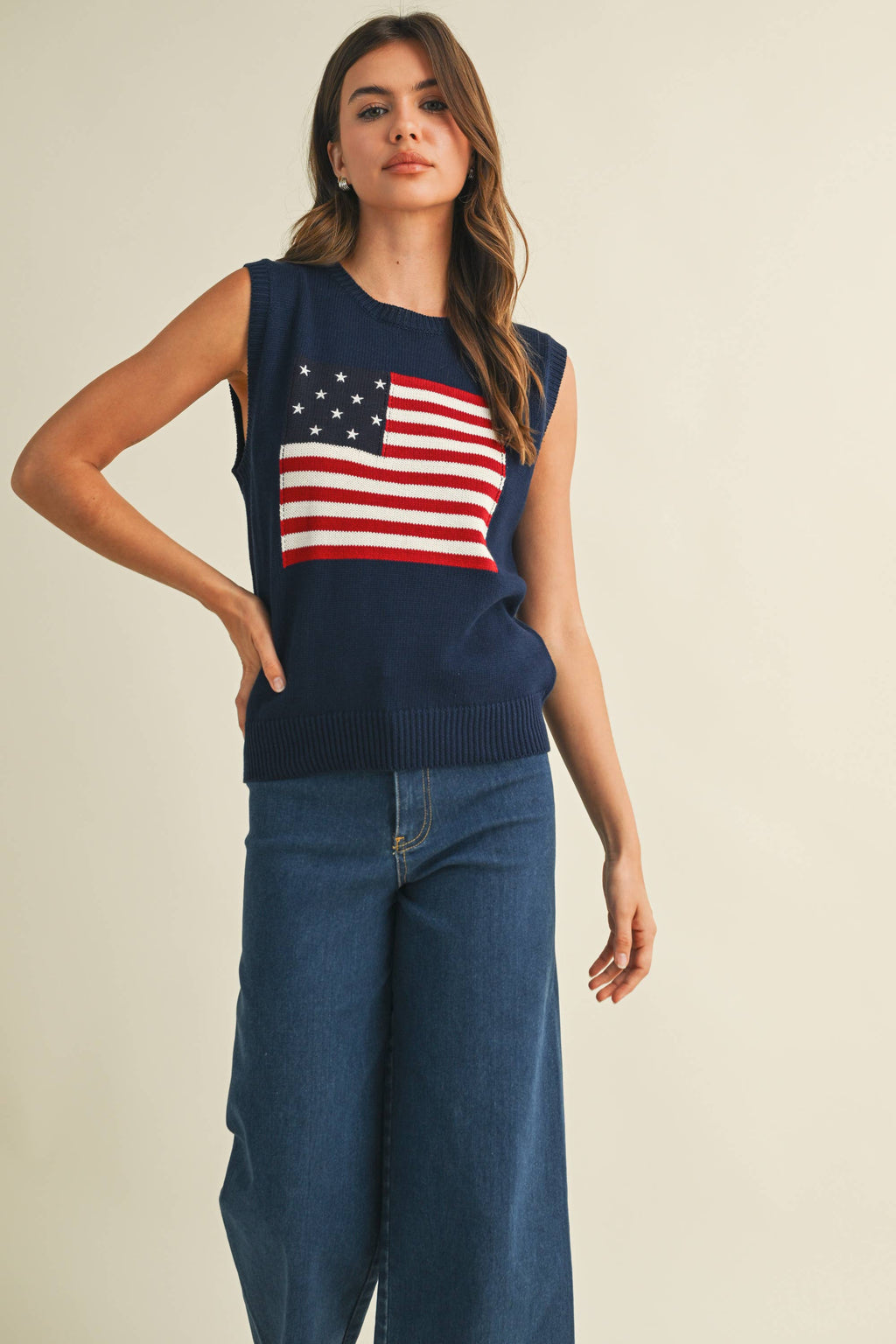 USA FLAG SLEVELESS KNIT PULLOVER SWEATER