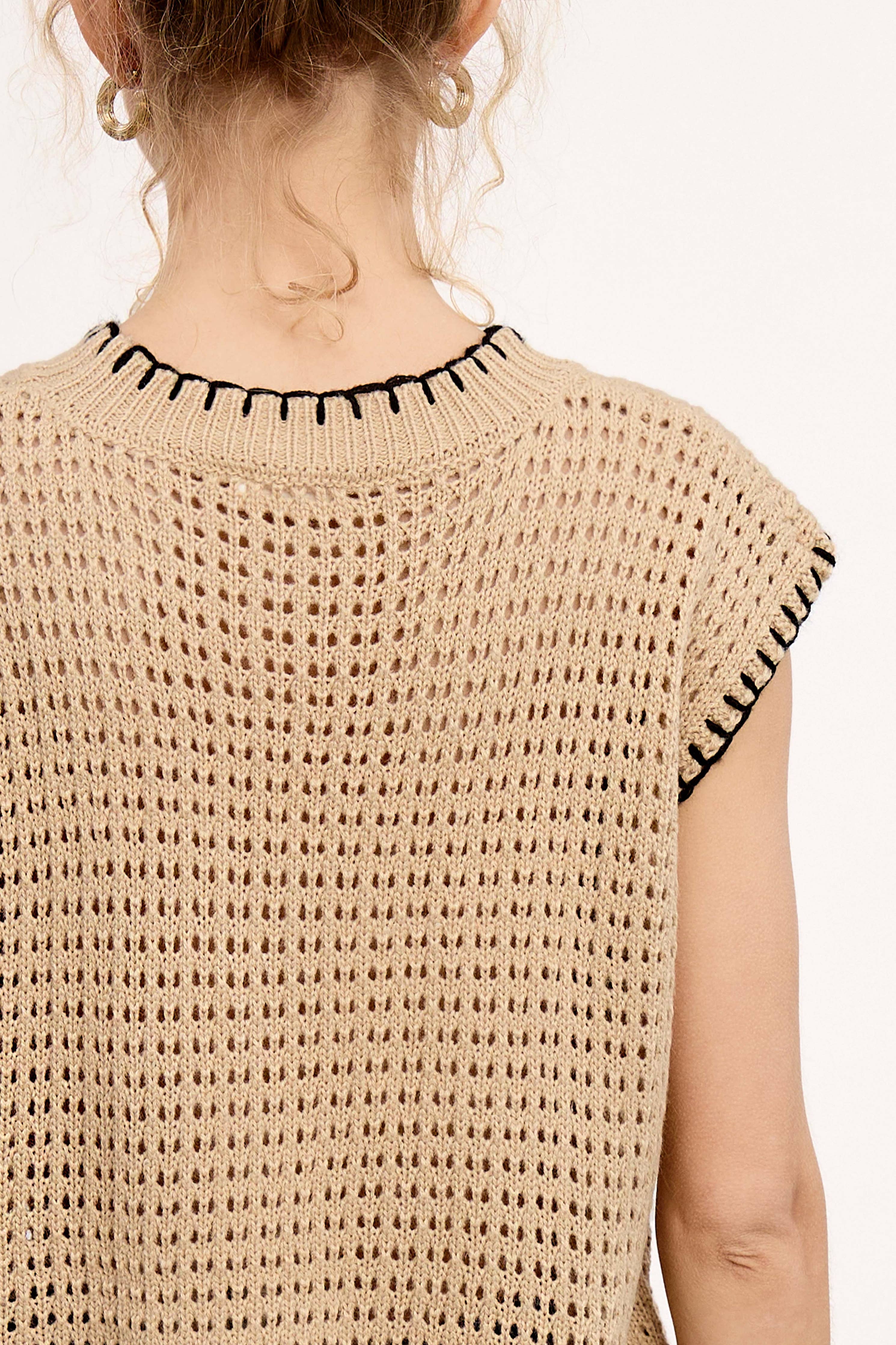 Crochet Knit Stitching Detailed Sleeveless Top