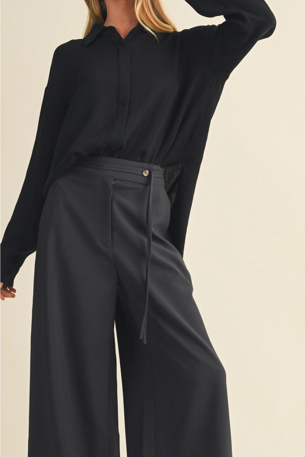 Asymmetric Tie-Waist Wide-Leg Trousers
