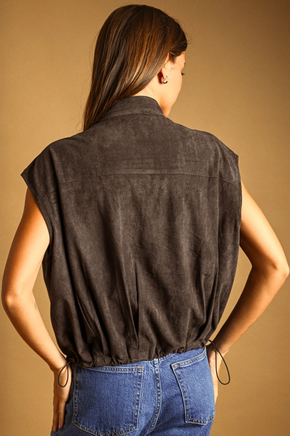 Suede Zipper Front Vest Jacket
