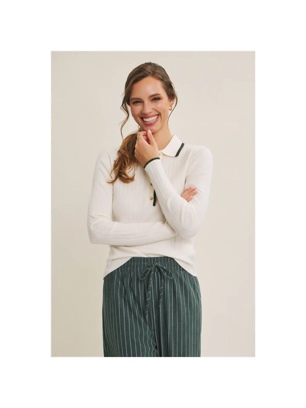 Quietly Elegant Viscose Blend Contrast Ribbed Sweater Polo