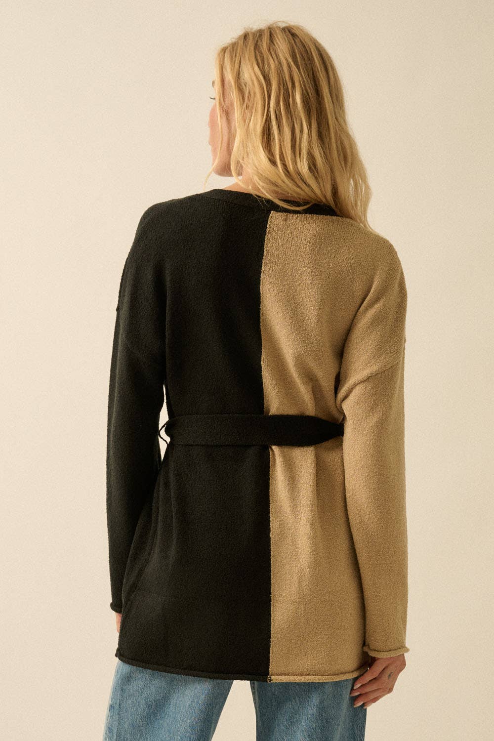 Colorblock Belted Cardigan