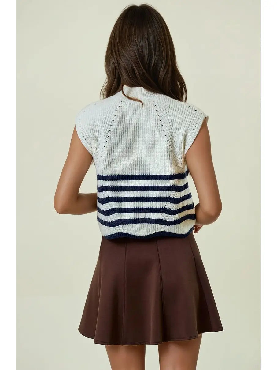 Sleeveless Striped Turtleneck