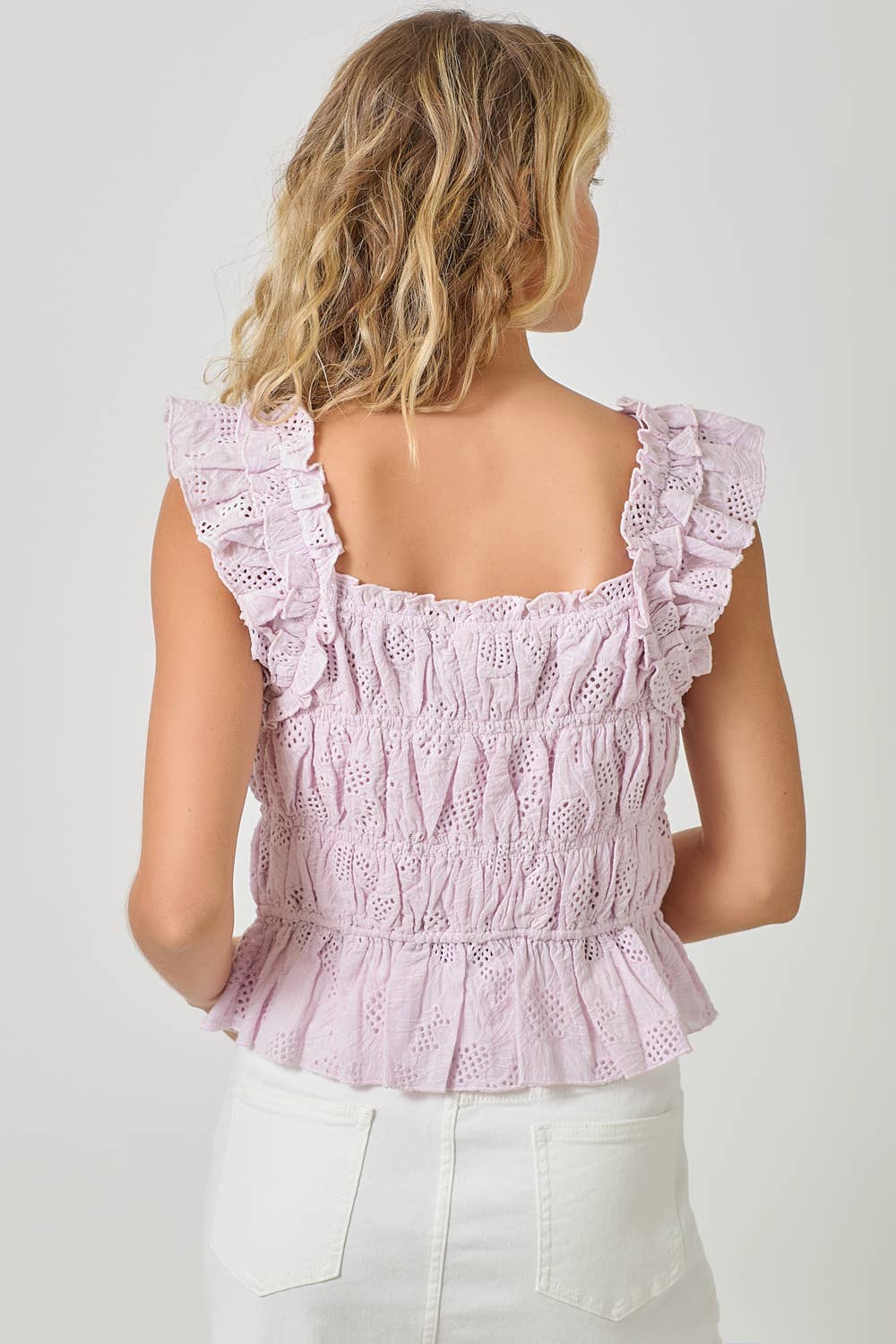 Ruffle Shoulder Ruched Top
