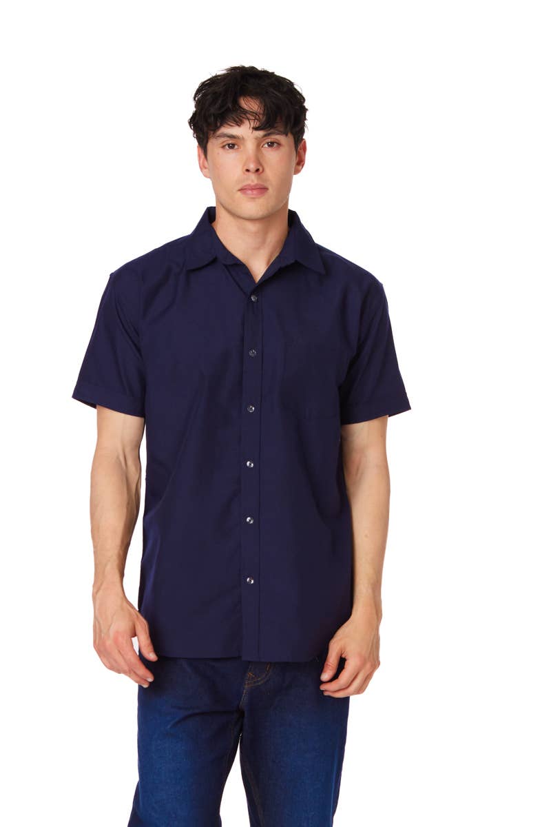 Men's Solid Chambray Cotton Short Sleeve Shirt