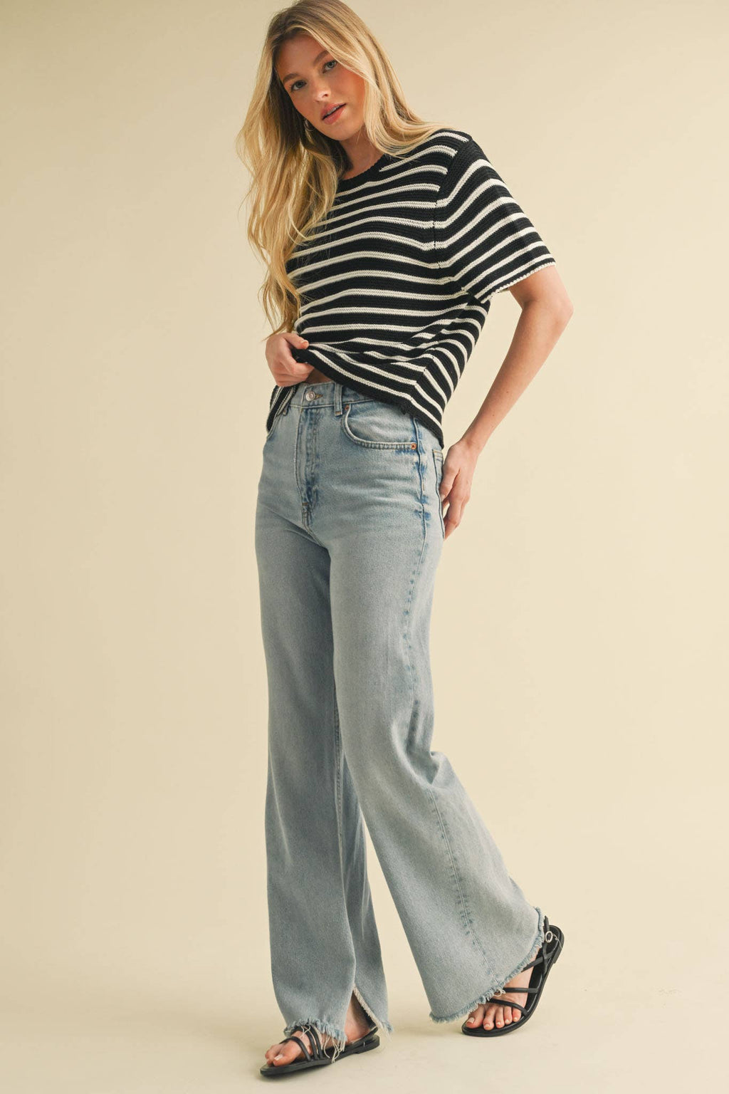 Short Sleeve Striped Sweater Top