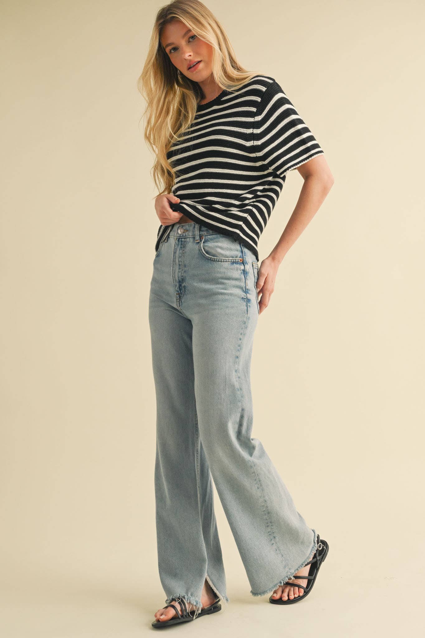 Short Sleeve Striped Sweater Top