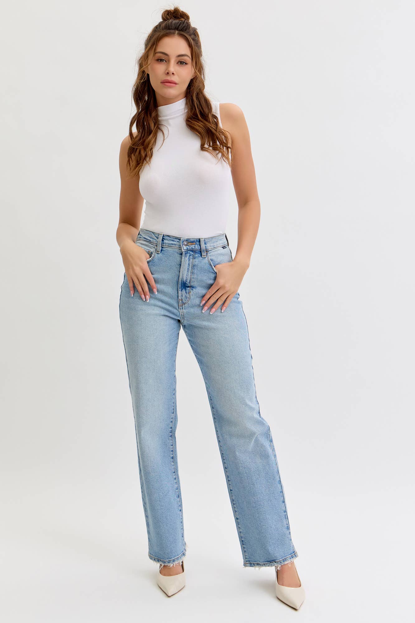 Cello Super High Rise Dad Jeans / Mini Side Slits