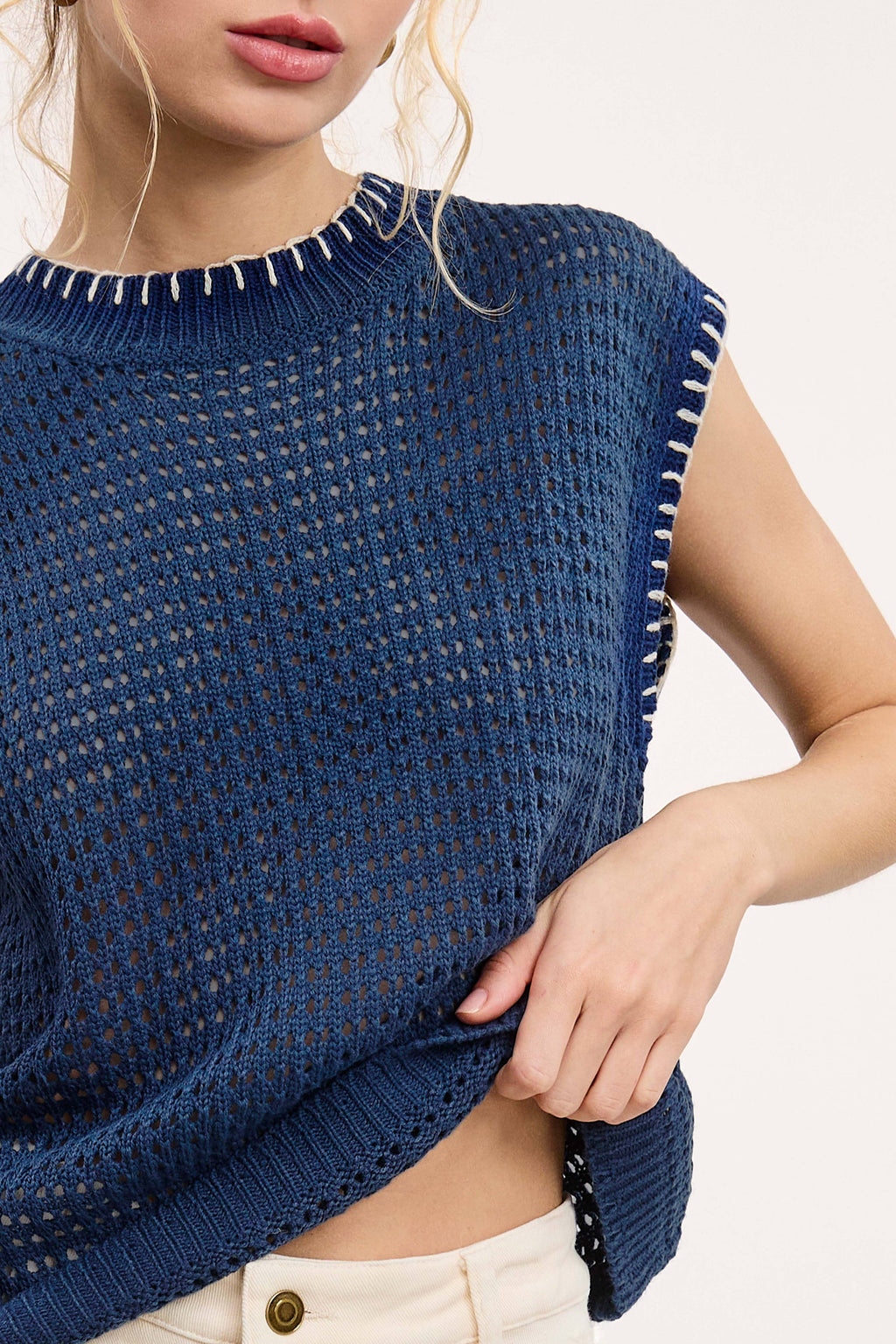 Crochet Knit Stitching Detailed Sleeveless Top