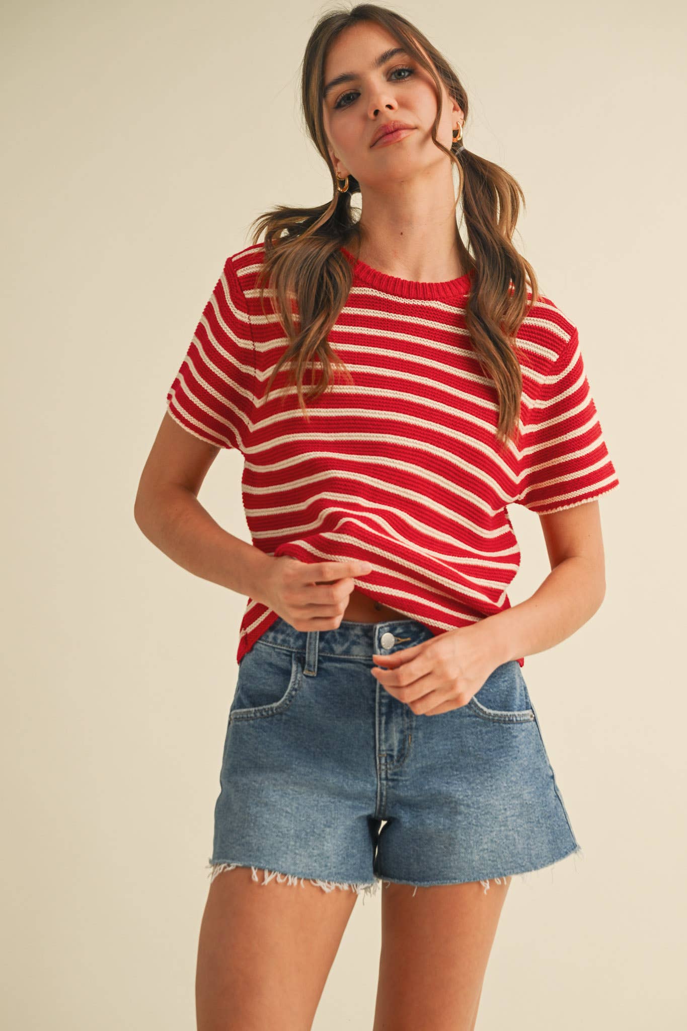 Short Sleeve Striped Sweater Top