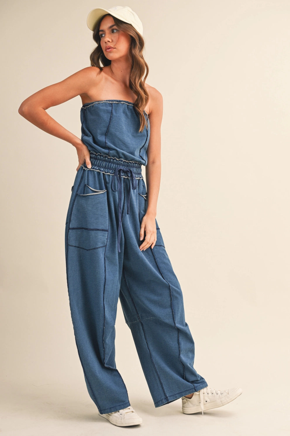 Tube Jumpsuit With Tie Waist Drawstring