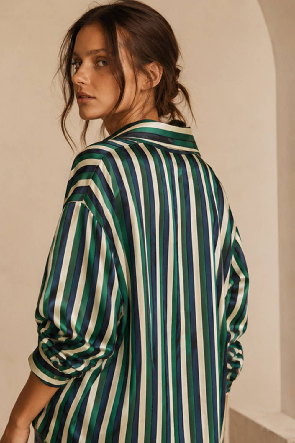 Oversized Striped Satin Shirt