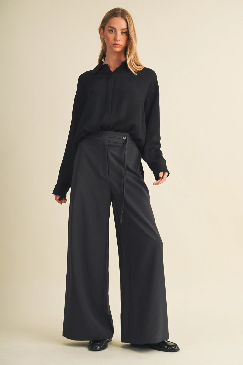 Asymmetric Tie-Waist Wide-Leg Trousers