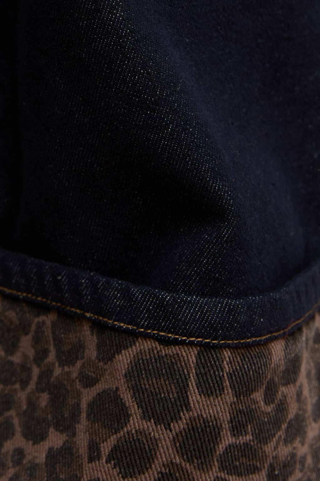 High Rise Leopard Contrast Roll Up Detail Pants
