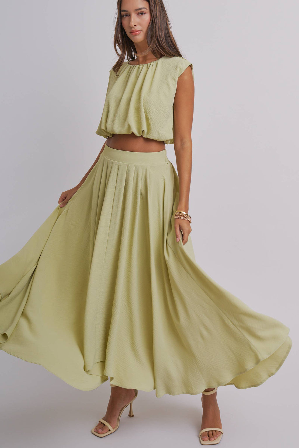 Pleated High-Low Maxi Skirt