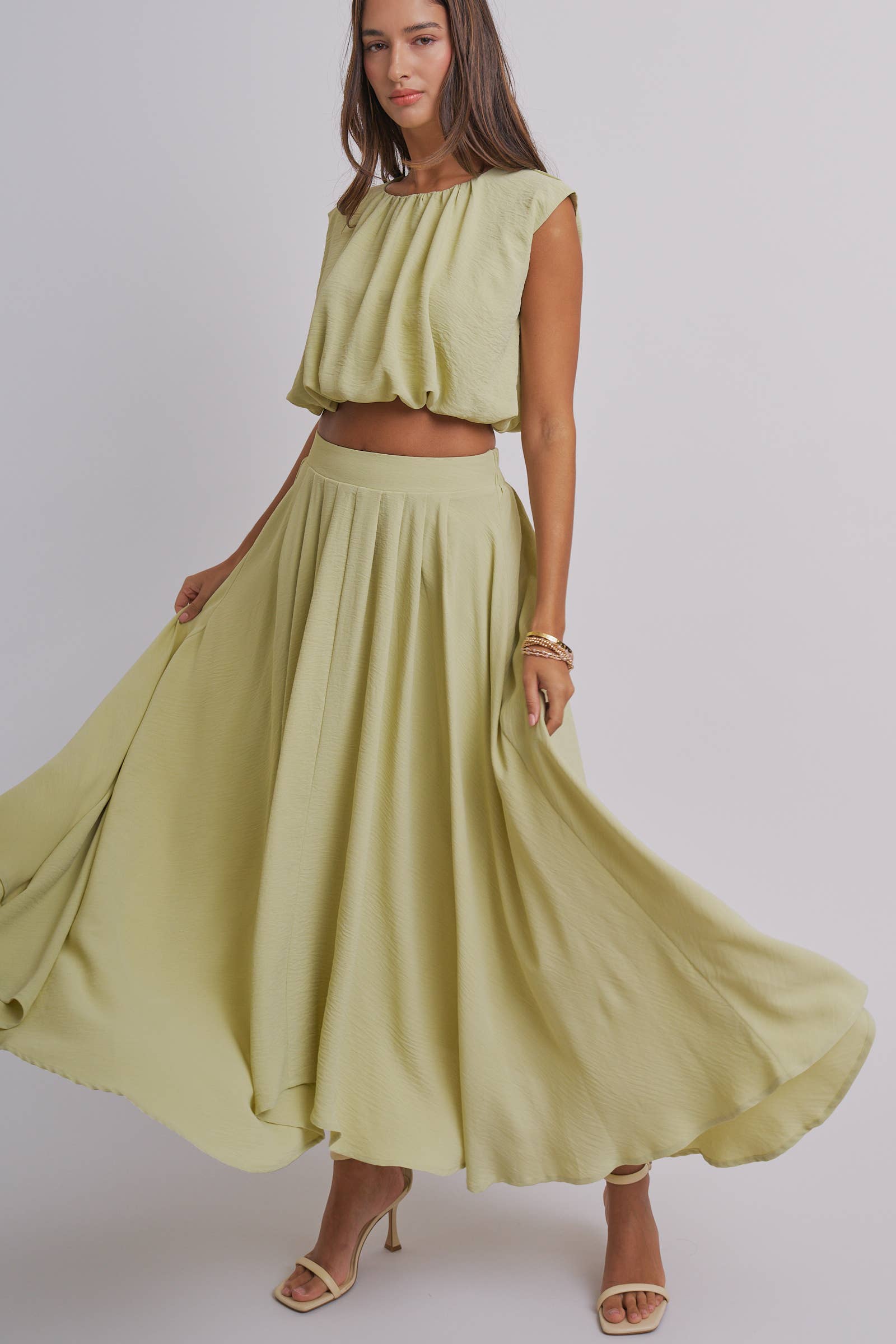 Pleated High-Low Maxi Skirt
