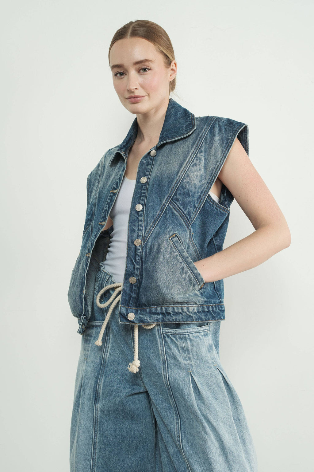 Wide Shoulder Seam Detail Vest
