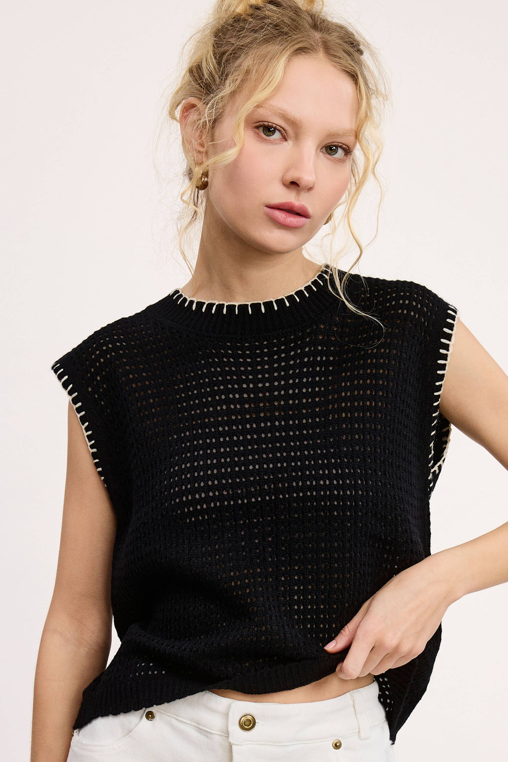 Crochet Knit Stitching Detailed Sleeveless Top