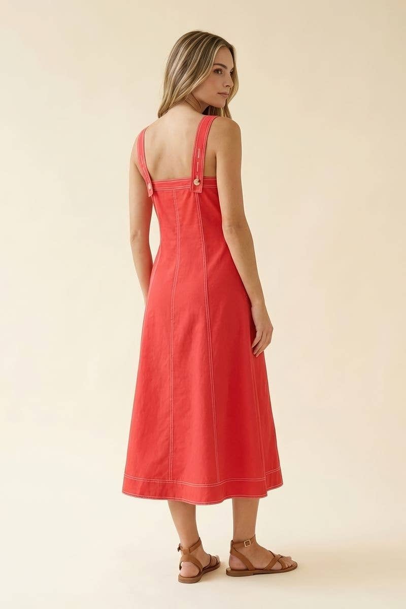 Contrast Stitich Red Dress