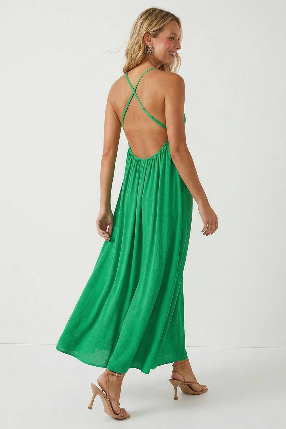 Open Back  V-Neck Maxi Dress