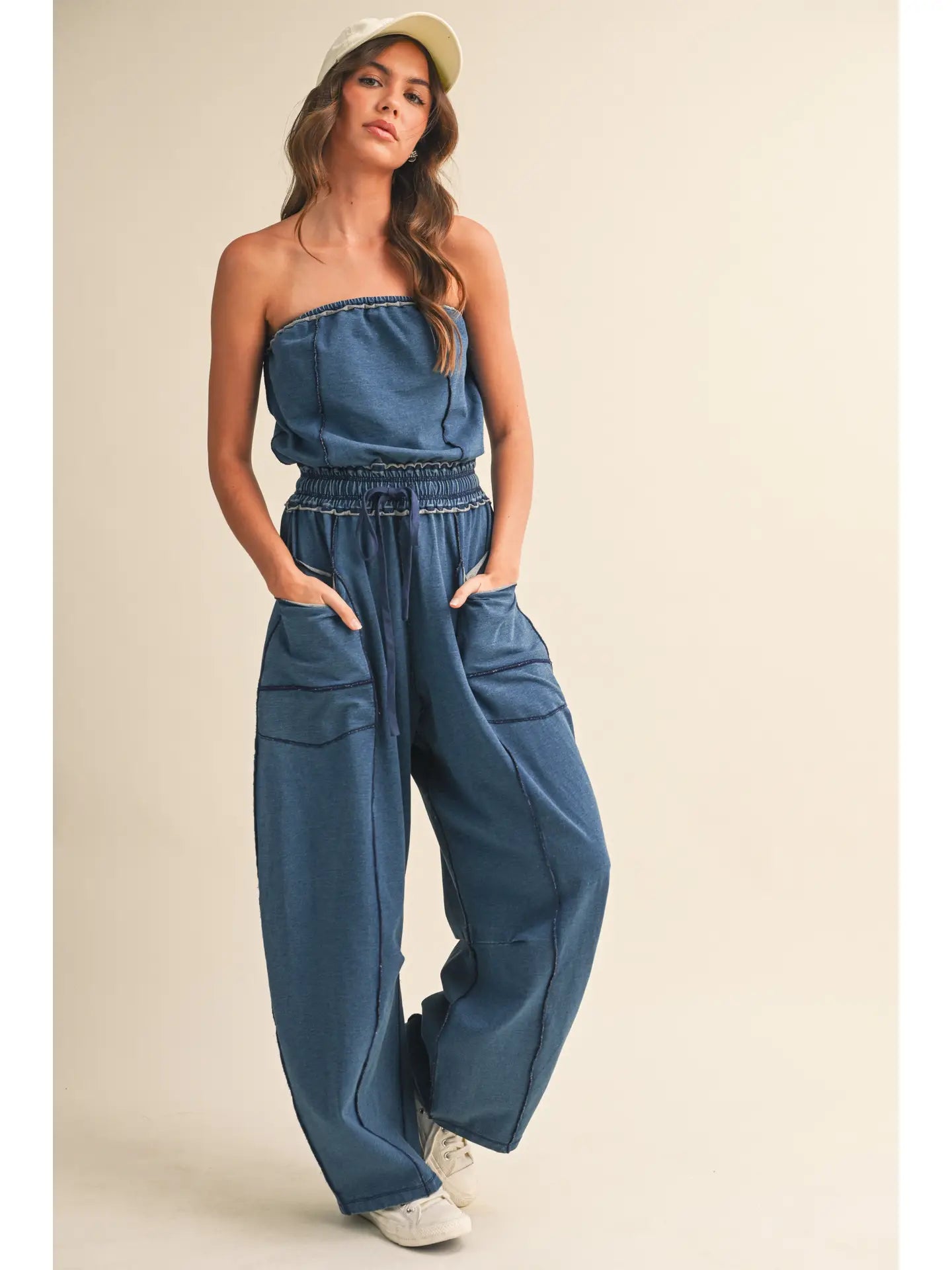 Tube Jumpsuit With Tie Waist Drawstring