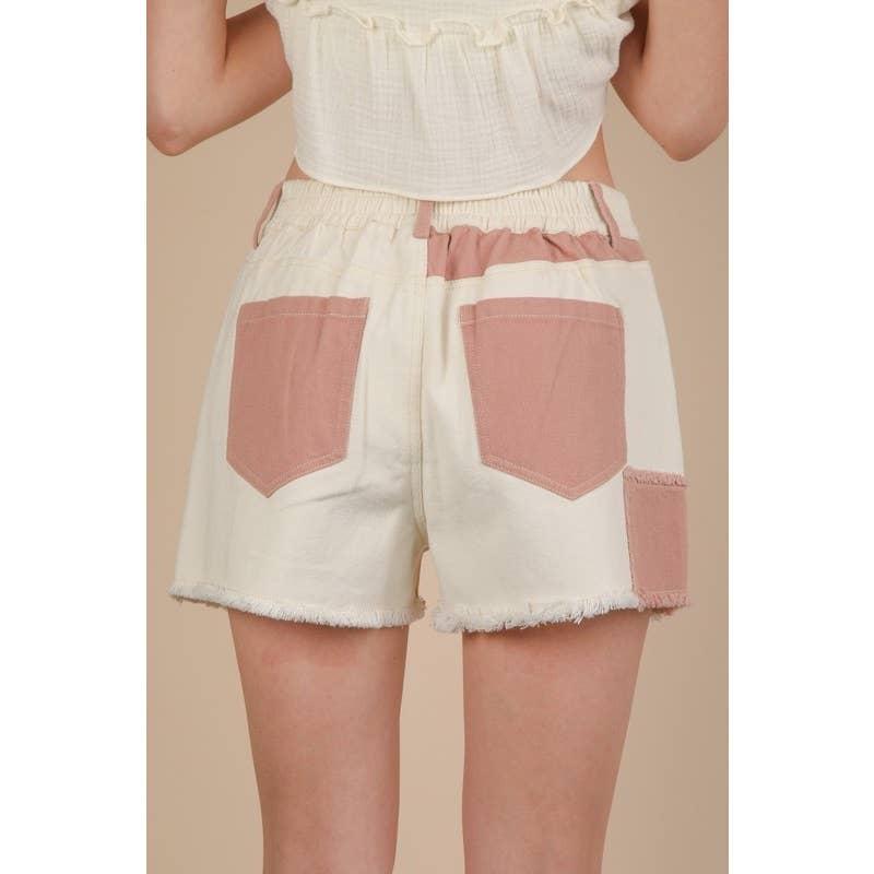 Soft Washed Color Block Casual Shorts