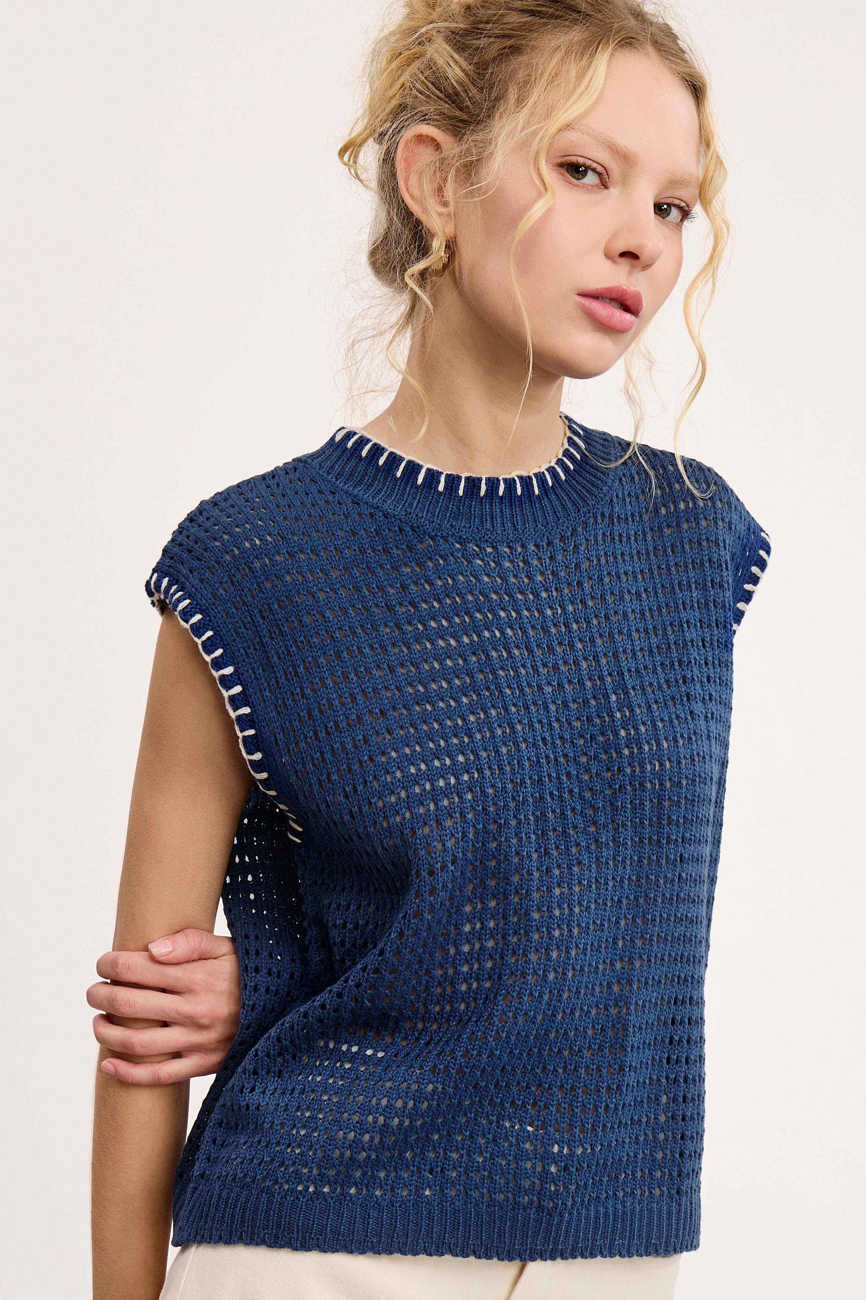 Crochet Knit Stitching Detailed Sleeveless Top