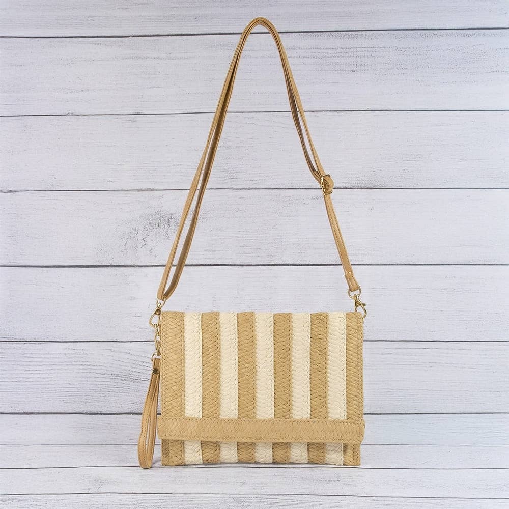 Two Tone Striped Straw Clutch Bag