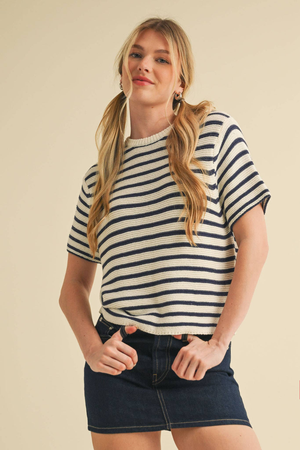 Short Sleeve Striped Sweater Top