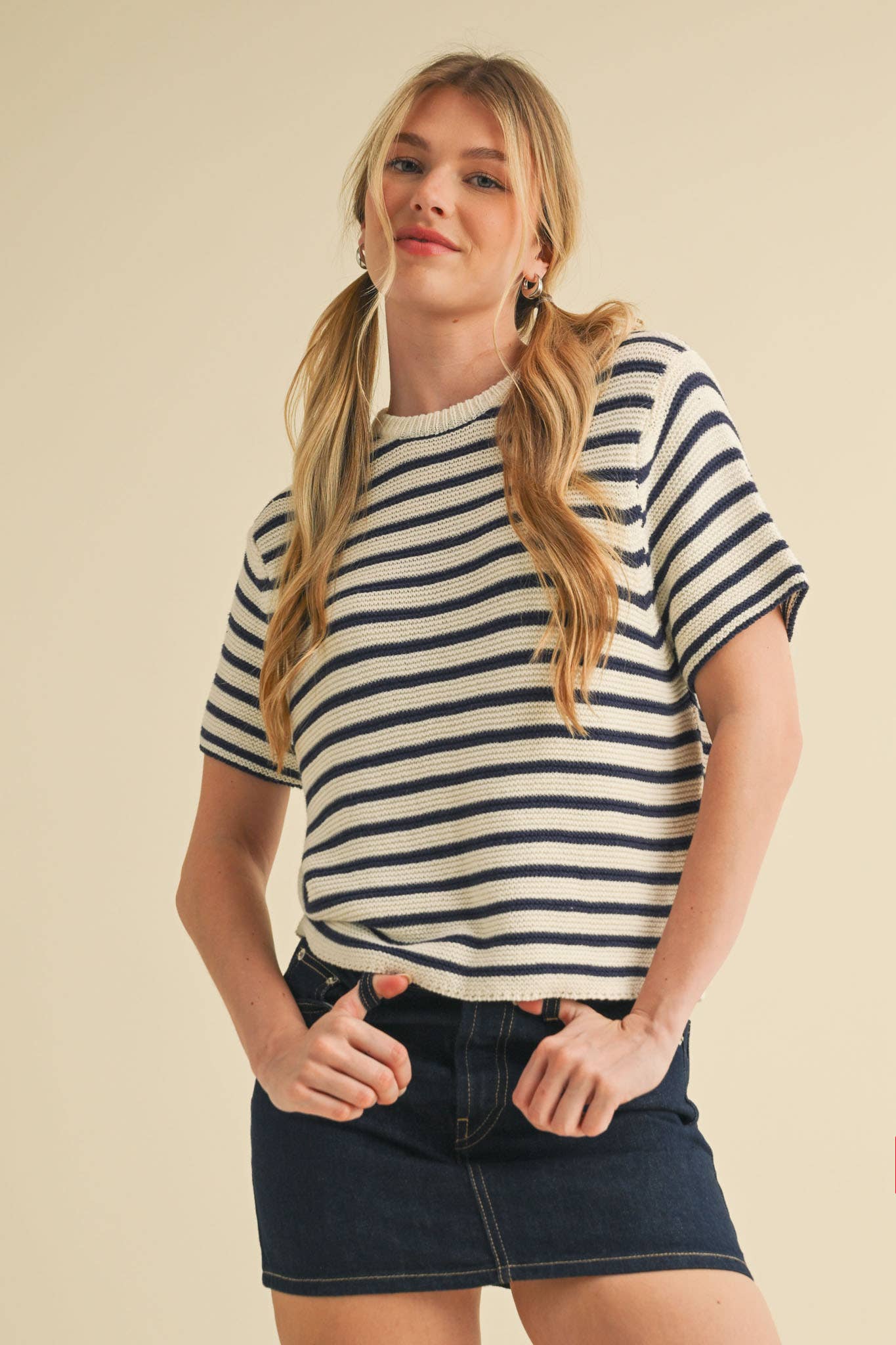 Short Sleeve Striped Sweater Top