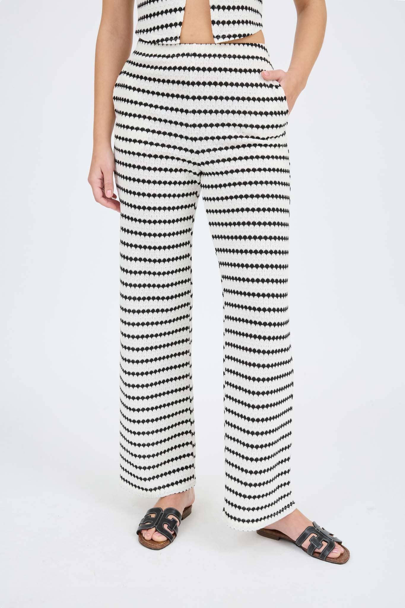 Stripe Knit Vest Top and Wide Leg Bottoms Set