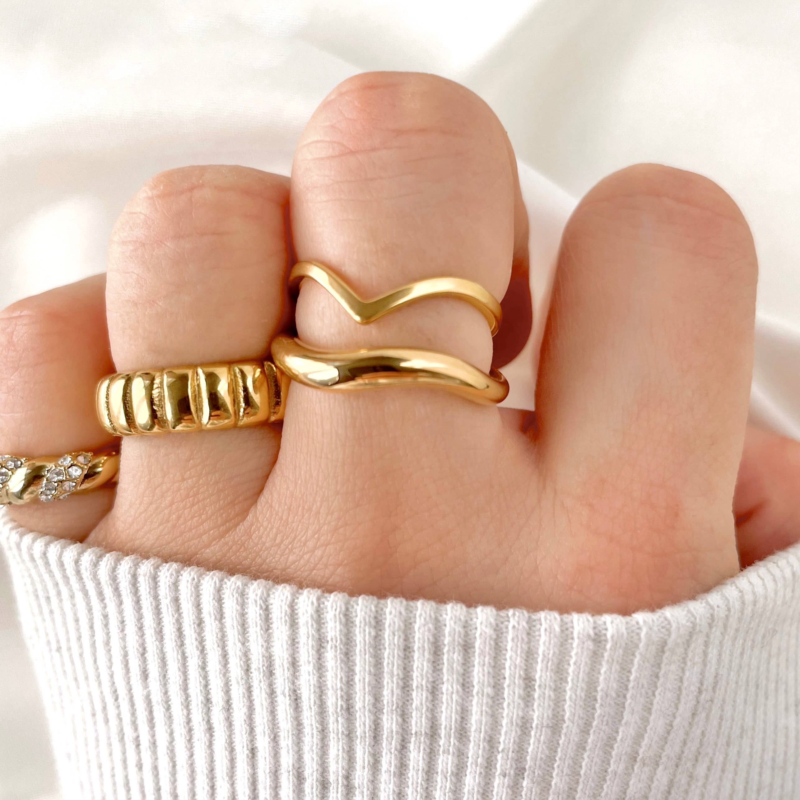 Puffy Ribbed Ring - Wide Gold Puffed Ring