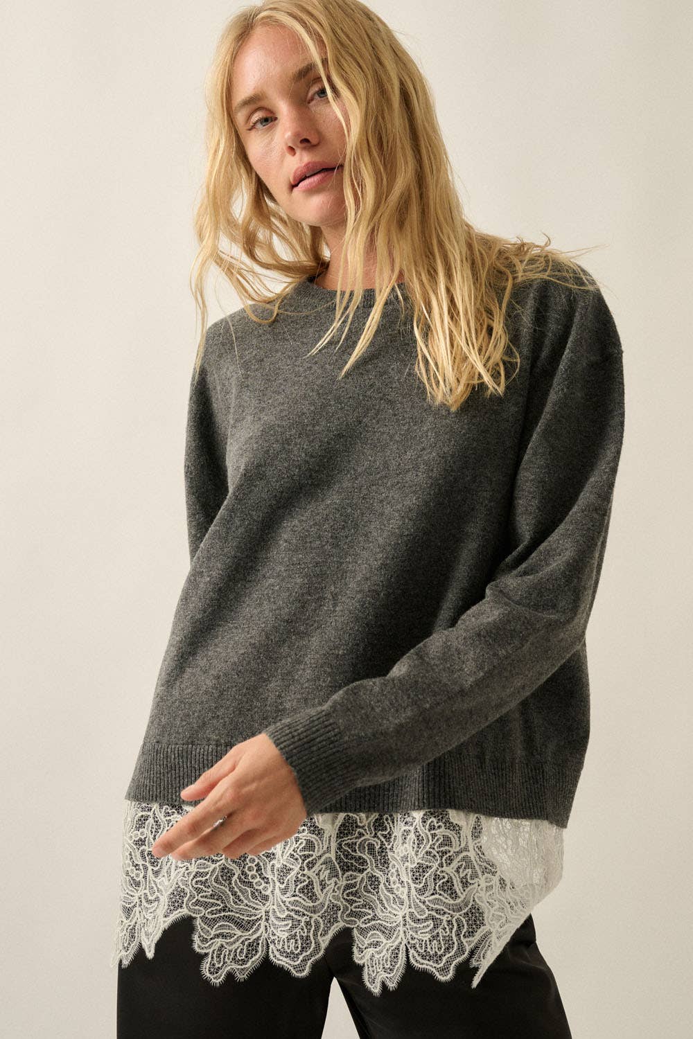 Lace Layered Hem Sweater