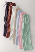 Linen Blend Wide Leg Pants Drawstring Waist