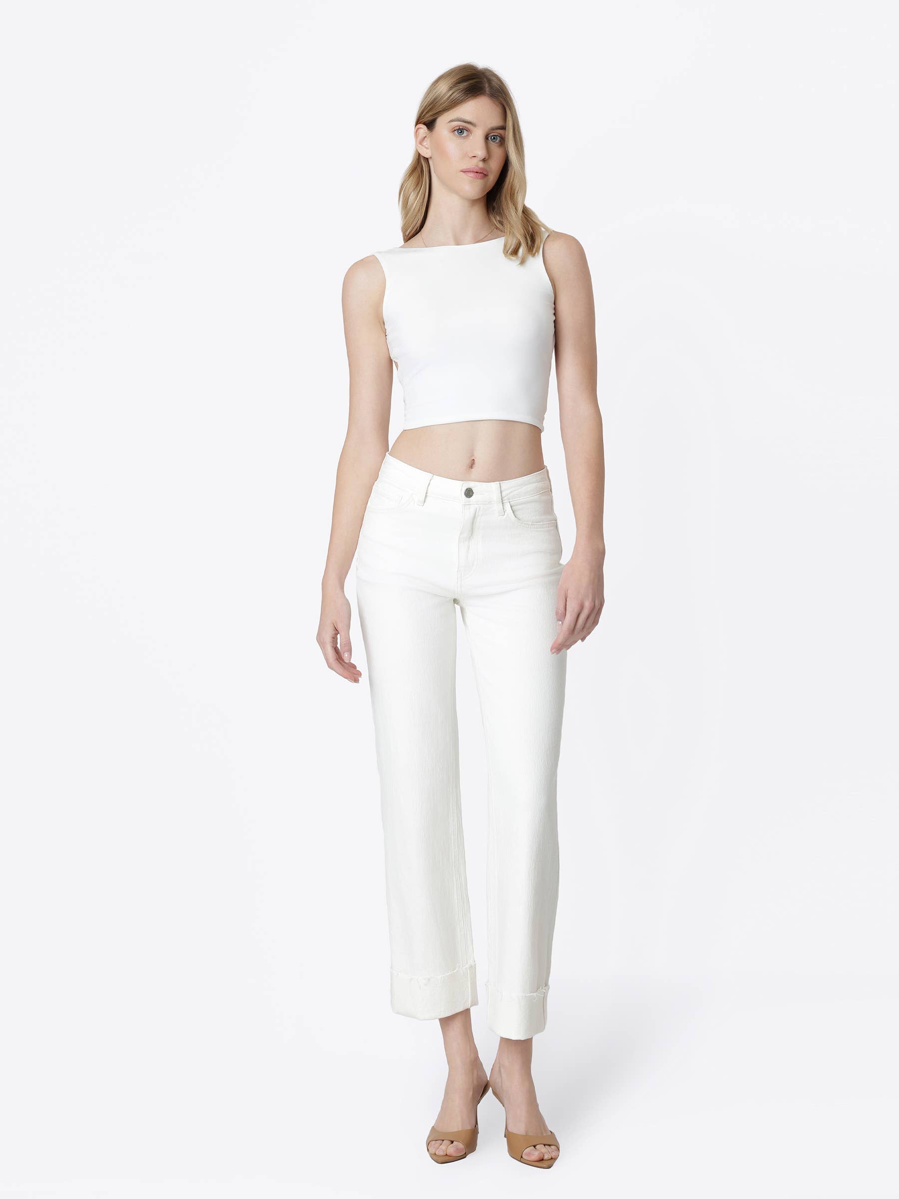 White Cuffed Jean
