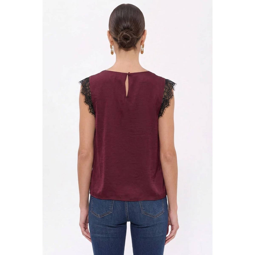Neck Lace Trim Sleeveless Blouse