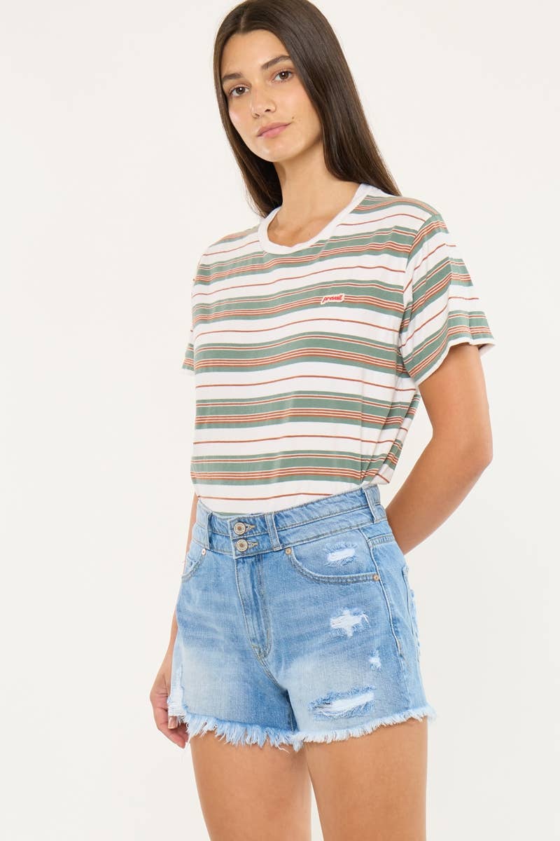 High Rise Double Waistband Mom Jean Shorts
