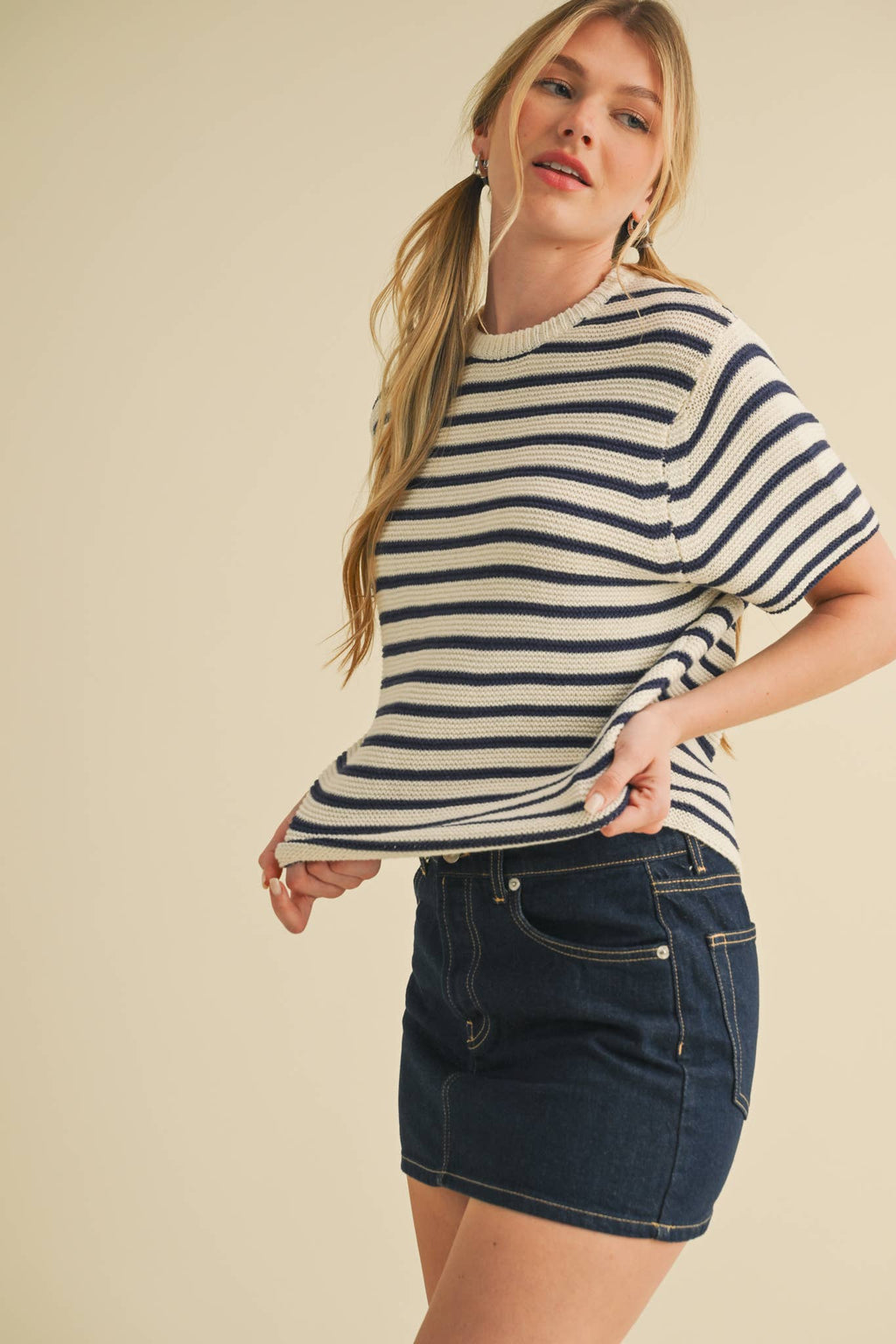 Short Sleeve Striped Sweater Top
