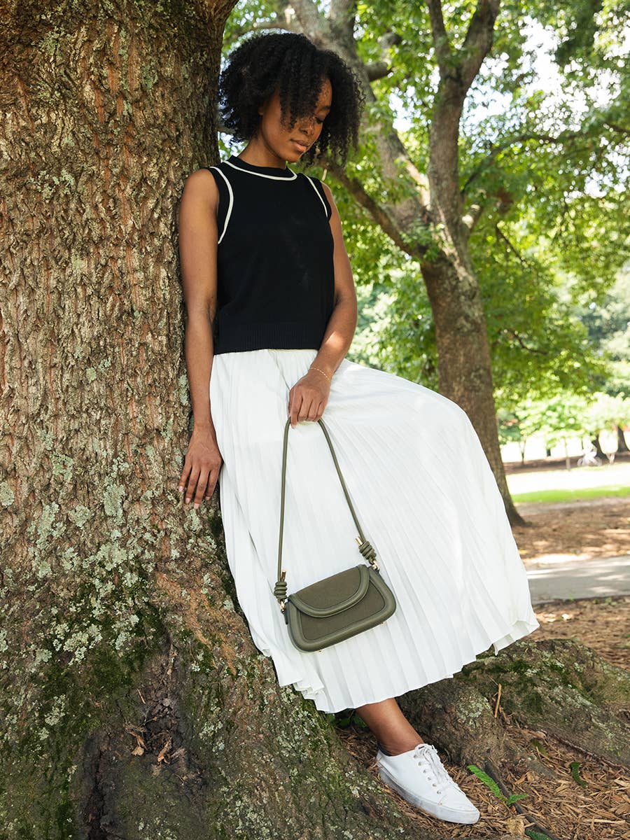 Marina Suede Crossbody Bag w/ Vegan Leather Trim