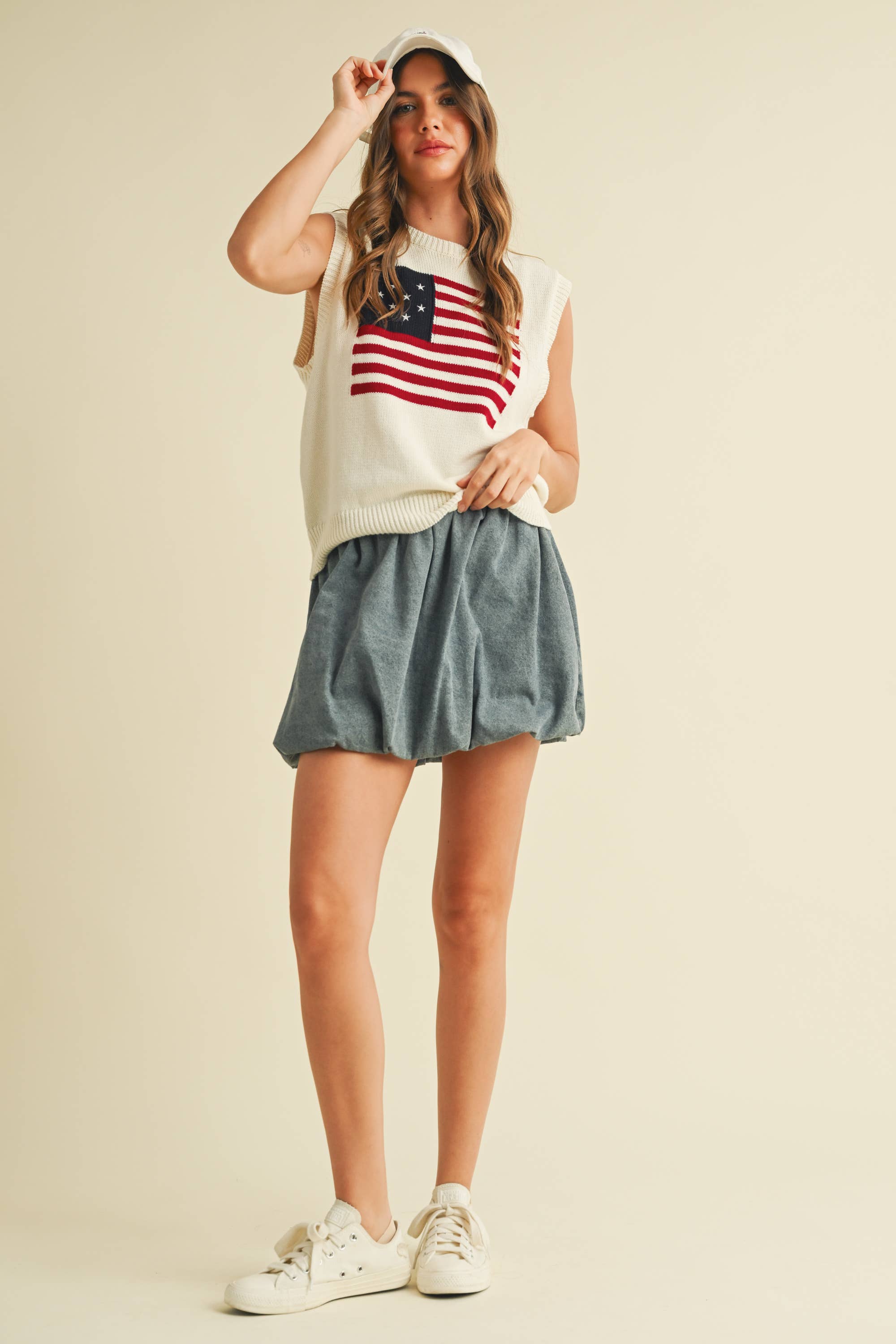 USA FLAG SLEVELESS KNIT PULLOVER SWEATER