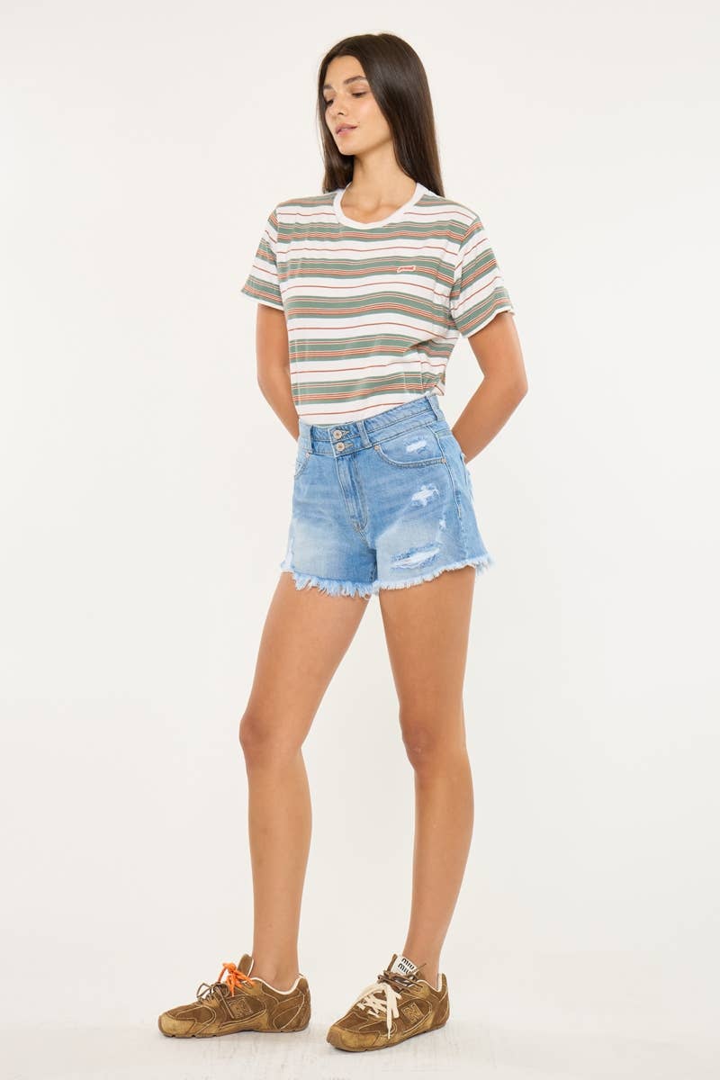 High Rise Double Waistband Mom Jean Shorts