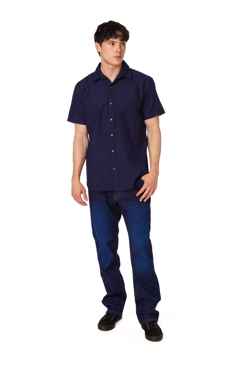 Men's Solid Chambray Cotton Short Sleeve Shirt