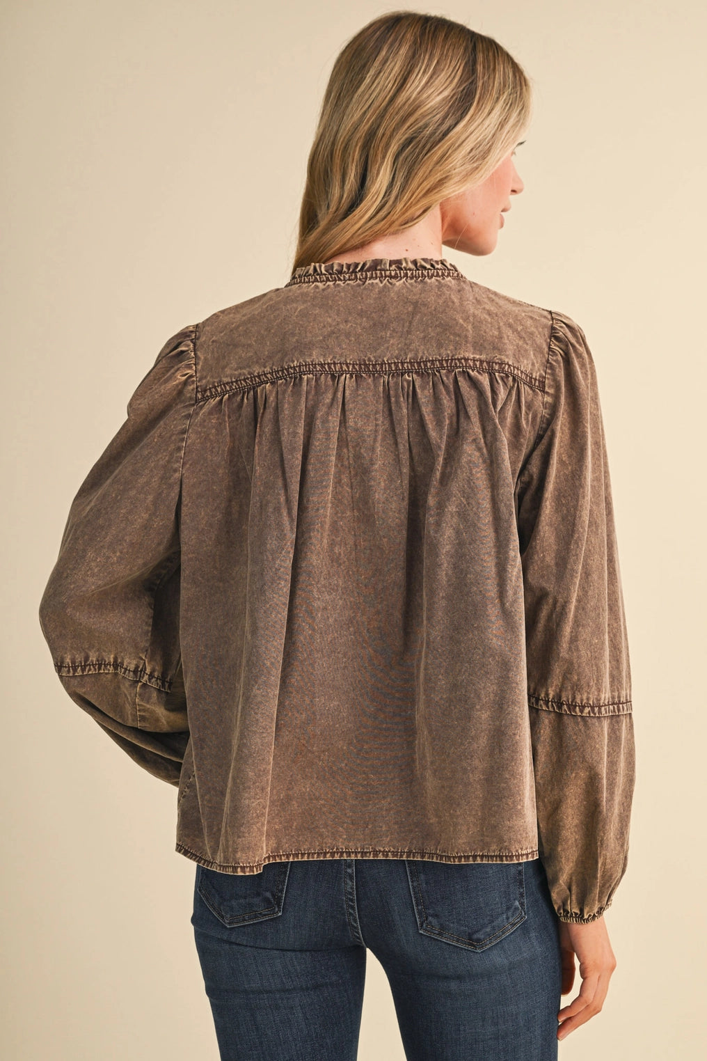 Washed Tencel Pin Tuck Button Up Top