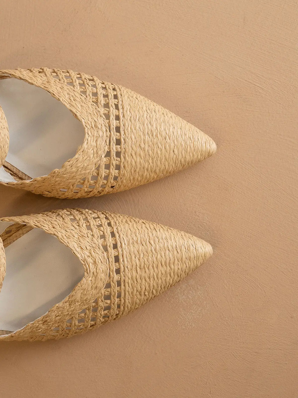 The Tia | Natural Pointed Toe Raffia Detail Kitten Heel