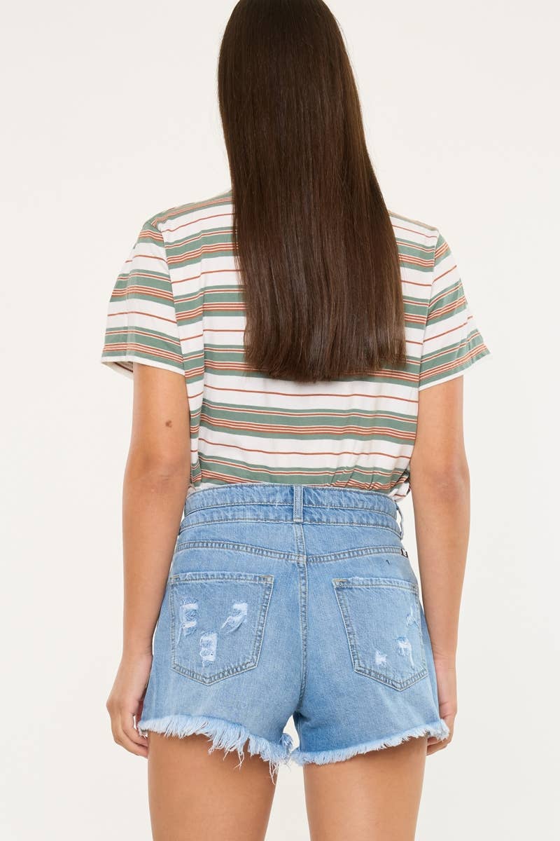 High Rise Double Waistband Mom Jean Shorts