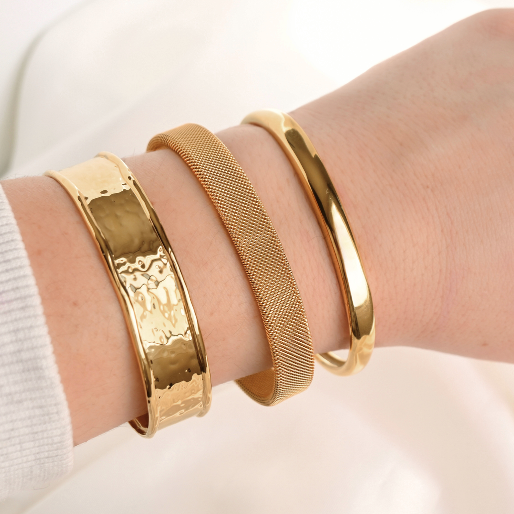 Mesh Cuff Bracelet - Tarnish-Free Gold Mesh Bangle
